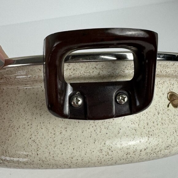 Sanko Ware Show Pans Japan Enamel Coated Orange Flower Covered Lid 9in Saucepan - Picture 9 of 16